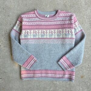 Ecuadorian Alpaca Wool Sweater S Pink Grey Llama Gorpcore Hiking Pastel Nordic
